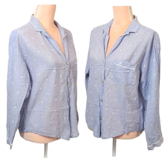🎁 Victoria's Secret 2016 Blue Embroidered Button Up Night Shirt Medium - Picture 6 of 11